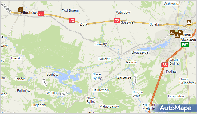 mapa Kaliszki gmina Rawa Mazowiecka, Kaliszki gmina Rawa Mazowiecka na mapie Targeo