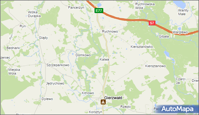 mapa Kalwa gmina Grunwald, Kalwa gmina Grunwald na mapie Targeo