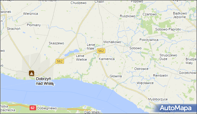mapa Kamienica gmina Dobrzyń nad Wisłą, Kamienica gmina Dobrzyń nad Wisłą na mapie Targeo
