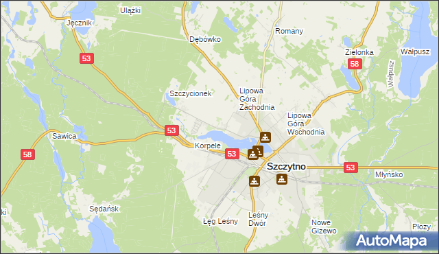 mapa Kamionek gmina Szczytno, Kamionek gmina Szczytno na mapie Targeo