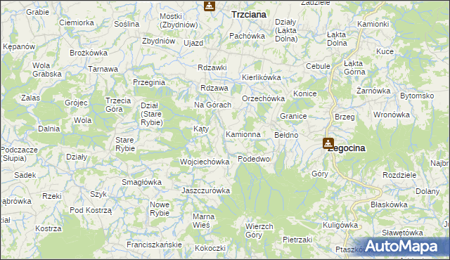 mapa Kamionna gmina Trzciana, Kamionna gmina Trzciana na mapie Targeo