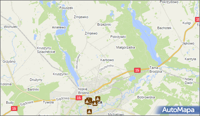 mapa Karbowo gmina Brodnica, Karbowo gmina Brodnica na mapie Targeo