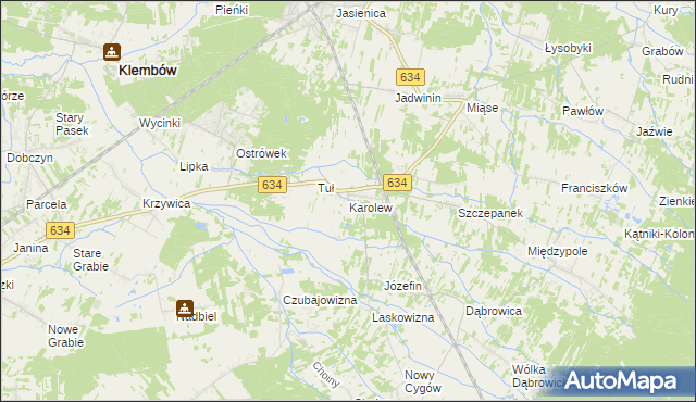 mapa Karolew gmina Klembów, Karolew gmina Klembów na mapie Targeo