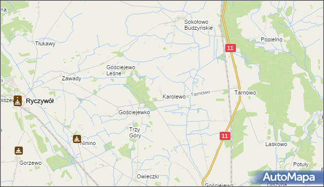 mapa Karolewo gmina Rogoźno, Karolewo gmina Rogoźno na mapie Targeo