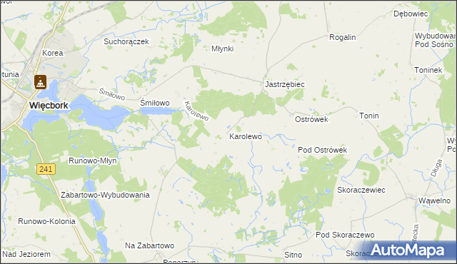 mapa Karolewo gmina Więcbork, Karolewo gmina Więcbork na mapie Targeo