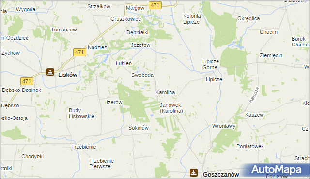 mapa Karolina gmina Goszczanów, Karolina gmina Goszczanów na mapie Targeo