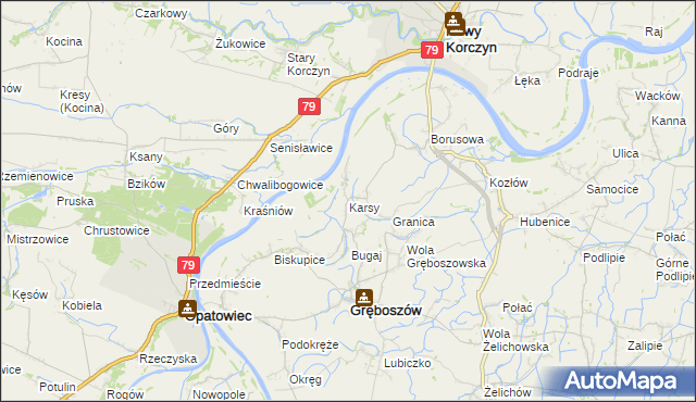 mapa Karsy gmina Gręboszów, Karsy gmina Gręboszów na mapie Targeo