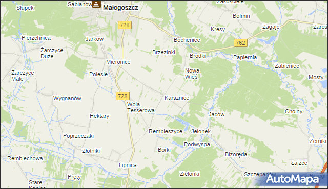 mapa Karsznice gmina Małogoszcz, Karsznice gmina Małogoszcz na mapie Targeo