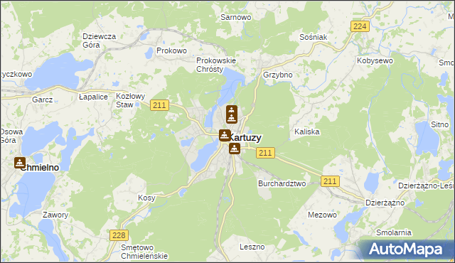 mapa Kartuzy, Kartuzy na mapie Targeo