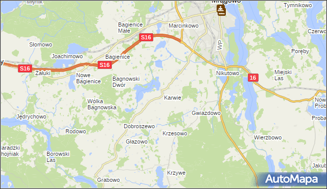 mapa Karwie gmina Mrągowo, Karwie gmina Mrągowo na mapie Targeo