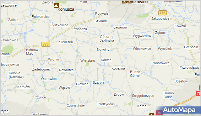 mapa Karwin gmina Koniusza, Karwin gmina Koniusza na mapie Targeo