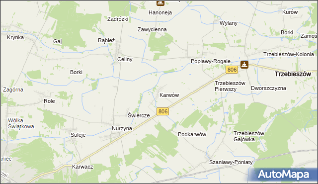 mapa Karwów gmina Trzebieszów, Karwów gmina Trzebieszów na mapie Targeo