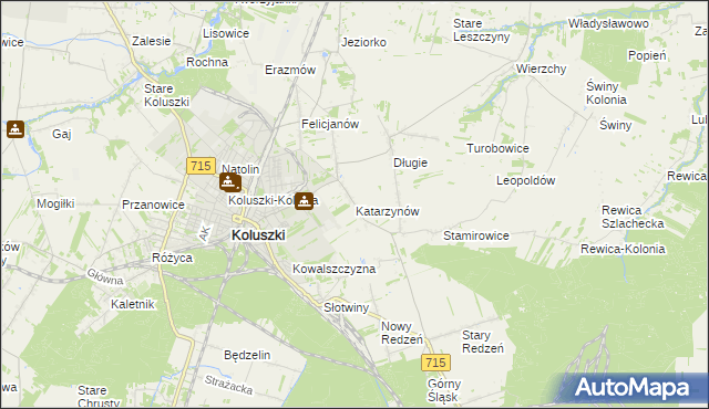 mapa Katarzynów gmina Koluszki, Katarzynów gmina Koluszki na mapie Targeo