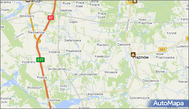 mapa Kawęczyn gmina Tarczyn, Kawęczyn gmina Tarczyn na mapie Targeo