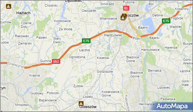 mapa Kisielów gmina Goleszów, Kisielów gmina Goleszów na mapie Targeo