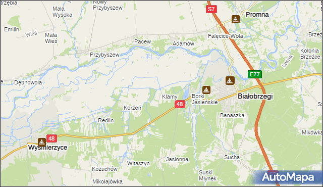 mapa Klamy, Klamy na mapie Targeo