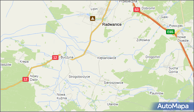 mapa Kłębanowice gmina Radwanice, Kłębanowice gmina Radwanice na mapie Targeo