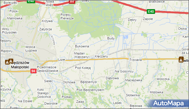 mapa Klęczany gmina Sędziszów Małopolski, Klęczany gmina Sędziszów Małopolski na mapie Targeo