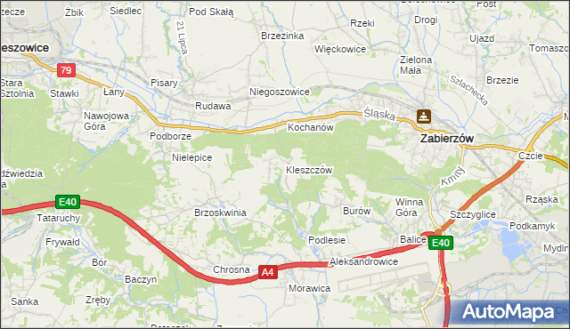 mapa Kleszczów gmina Zabierzów, Kleszczów gmina Zabierzów na mapie Targeo