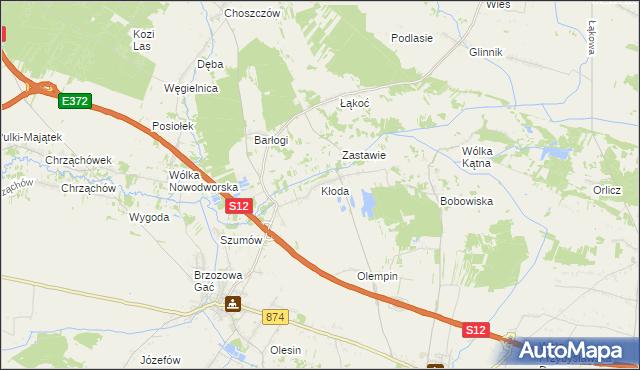 mapa Kłoda gmina Kurów, Kłoda gmina Kurów na mapie Targeo