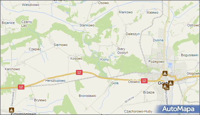 mapa Klony gmina Gostyń, Klony gmina Gostyń na mapie Targeo