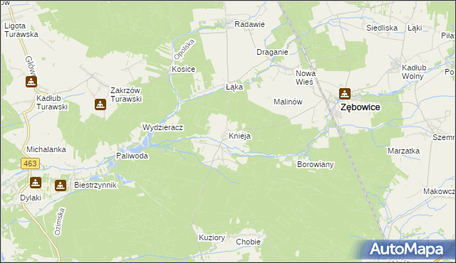 mapa Knieja gmina Zębowice, Knieja gmina Zębowice na mapie Targeo