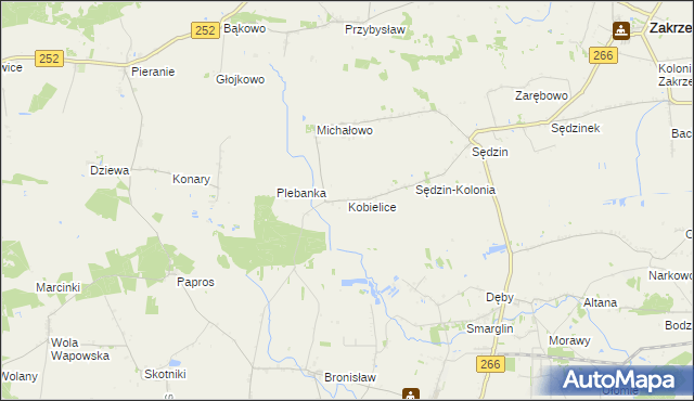 mapa Kobielice gmina Zakrzewo, Kobielice gmina Zakrzewo na mapie Targeo