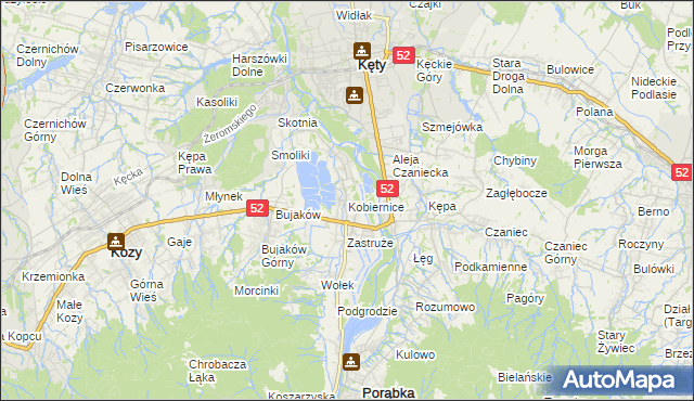 mapa Kobiernice, Kobiernice na mapie Targeo