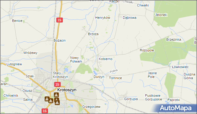 mapa Kobierno gmina Krotoszyn, Kobierno gmina Krotoszyn na mapie Targeo