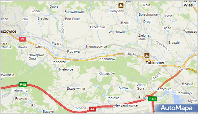 mapa Kochanów gmina Zabierzów, Kochanów gmina Zabierzów na mapie Targeo