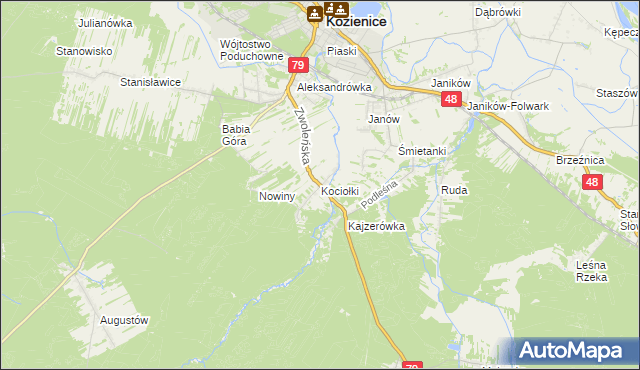 mapa Kociołki gmina Kozienice, Kociołki gmina Kozienice na mapie Targeo