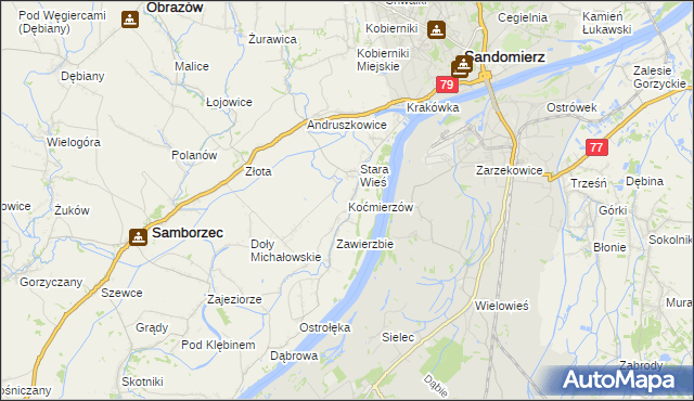 mapa Koćmierzów, Koćmierzów na mapie Targeo
