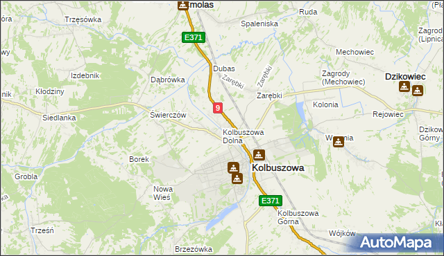 mapa Kolbuszowa Dolna, Kolbuszowa Dolna na mapie Targeo