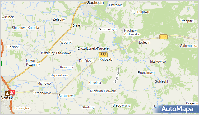 mapa Kołoząb gmina Sochocin, Kołoząb gmina Sochocin na mapie Targeo