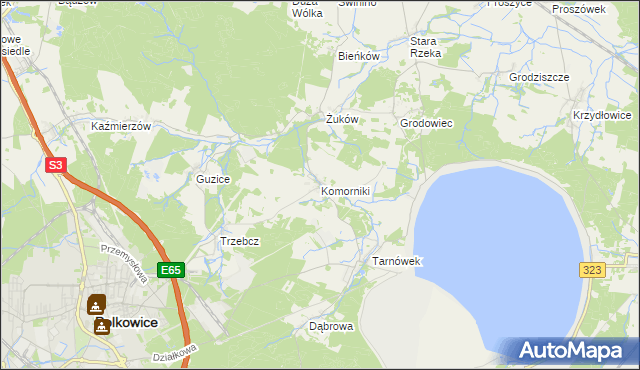 mapa Komorniki gmina Polkowice, Komorniki gmina Polkowice na mapie Targeo