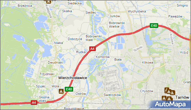 mapa Komorów gmina Wierzchosławice, Komorów gmina Wierzchosławice na mapie Targeo