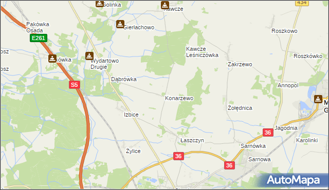 mapa Konarzewo gmina Rawicz, Konarzewo gmina Rawicz na mapie Targeo