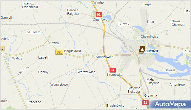 mapa Kończewice gmina Chełmża, Kończewice gmina Chełmża na mapie Targeo