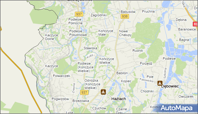 mapa Kończyce Wielkie, Kończyce Wielkie na mapie Targeo