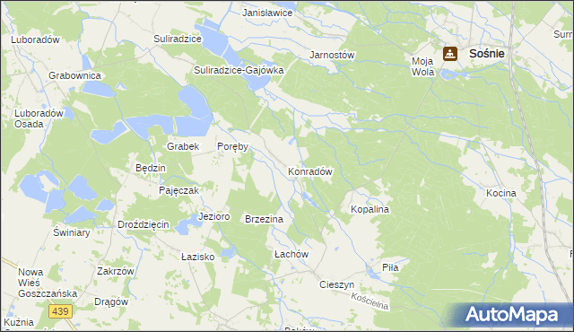 mapa Konradów gmina Sośnie, Konradów gmina Sośnie na mapie Targeo