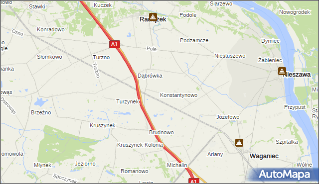 mapa Konstantynowo gmina Waganiec, Konstantynowo gmina Waganiec na mapie Targeo