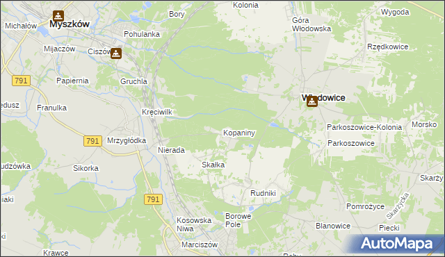 mapa Kopaniny gmina Włodowice, Kopaniny gmina Włodowice na mapie Targeo