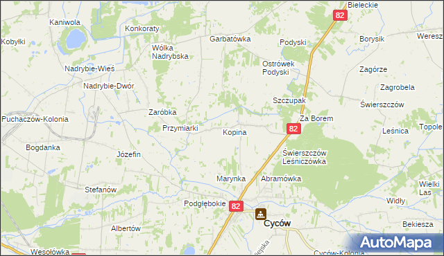 mapa Kopina gmina Cyców, Kopina gmina Cyców na mapie Targeo