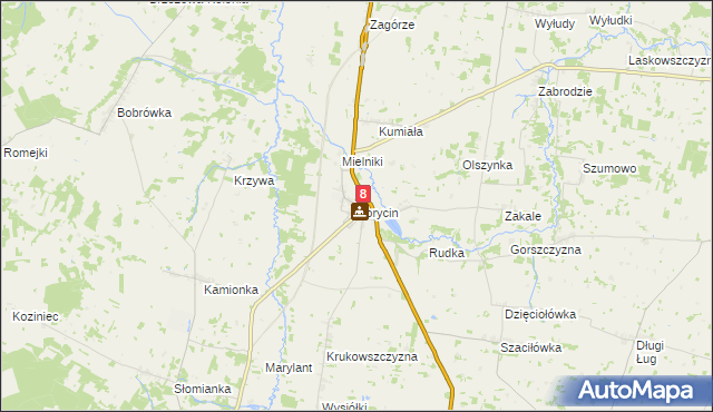 mapa Korycin, Korycin na mapie Targeo