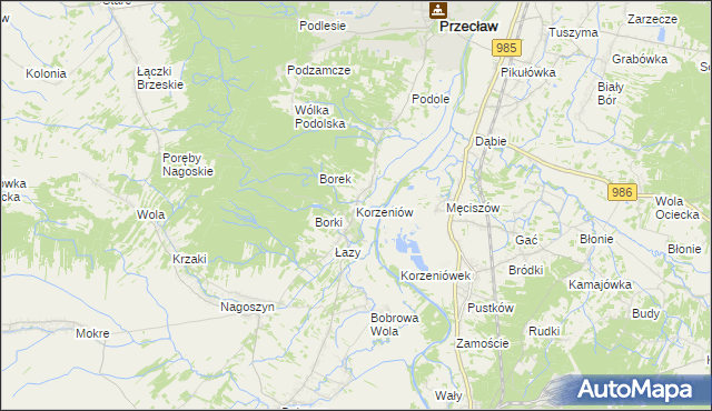 mapa Korzeniów gmina Żyraków, Korzeniów gmina Żyraków na mapie Targeo