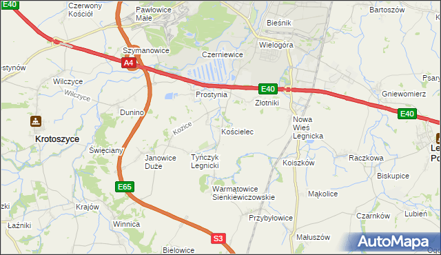 mapa Kościelec gmina Krotoszyce, Kościelec gmina Krotoszyce na mapie Targeo