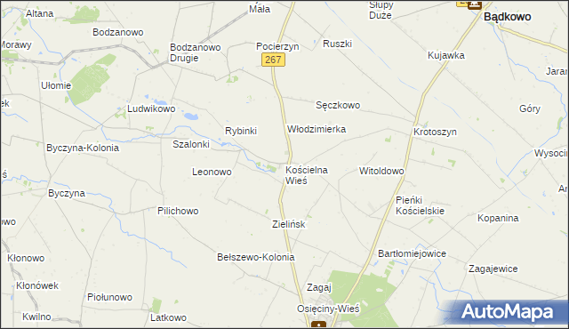 mapa Kościelna Wieś gmina Osięciny, Kościelna Wieś gmina Osięciny na mapie Targeo