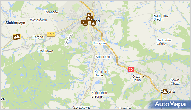 mapa Kościelnik gmina Lubań, Kościelnik gmina Lubań na mapie Targeo