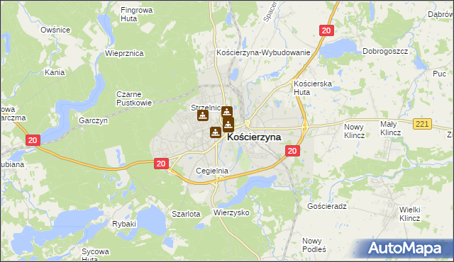 mapa Kościerzyna, Kościerzyna na mapie Targeo