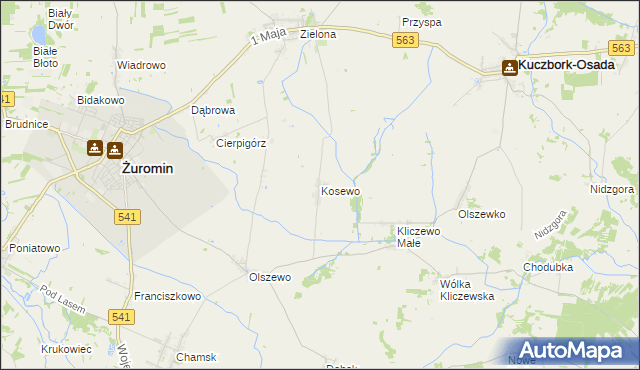 mapa Kosewo gmina Żuromin, Kosewo gmina Żuromin na mapie Targeo